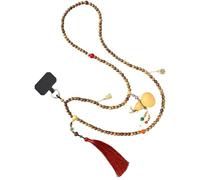 Hangsu Stylish Long Green Sandal Wood Bead Necklace with Lucky Gourd Glass Charm Sweater Chain for Elegant Natural Styles Long Chain Beaded Necklace