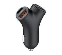 Hangsu Y Shaped 4 Slot Car Chargers with 48W Total Fast Charging Two USB Type C Connection for Simultaneous Device Powering Double USB C Car Adapter