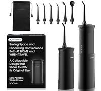 Hangsun Travel Water Flosser for Teeth Cordless, Portable Electric Dental Water Tooth Flosser 4 Modes & 6 Jet Tips, IPX7 Waterproof Oral Irrigator with Telescopic Water Tank, Mini Black
