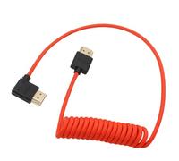 HangTon HDMI 8K 4K 60p Cable for ATOMOS Shinobi Portkeys SmallHD Cine 5 7 Hollyland Mars Sony A9 A1 FS7II Canon C400 S1H Z9 X-T5 Camera, Right Angle Type A HDMI 2.1 Red Braided Coiled 50cm