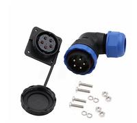 HangTon HE29 5 Pin Power Waterproof Right Angle Connector 25A, Male Female Wire Plug Panel Mount Socket, Outdoor Marine Electrical Circular Solder Plastic Threaded