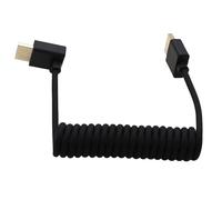 HangTon High Speed HDMI Cable for ATOMOS Ninja V Shinobi, Sony Canon Lumix Nikon Blackmagic TV Laptop PS5 Xbox FEELWORLD Portkeys, Black Braided Coiled, Right Angle to Straight 8K 4K60