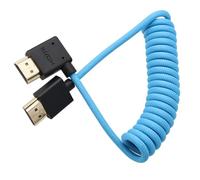 HangTon L-shaped HDMI 8K 4K Cable for ATOMOS Ninja V Shinobi, Sony A9III A7RV A7M4 FX3 FX30 FX6, Canon C80 C70 R1 R5 Mark II, Panasonic BGH1 S5IIX S1RII G9M2 GH5II, Blue Braided Coiled
