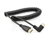 HangTon Left Angled 90 Degree Mini HDMI to HDMI HDTV Spiral Cable for Cell Phone Tablet Laptop DV Camera Computer Monitor 4ft