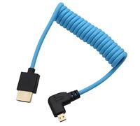 HangTon Micro HDMI to HDMI ProRes RAW 4K 8K 60fps Blue Braided Coiled Cable for Sony ZVE-10 A7C Canon R5 R6 MKII Lumix Camera SmallHD ATOMOS Ninja V Monitor, 90-degree Type D