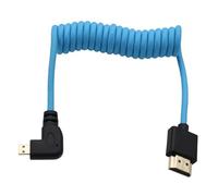 HangTon Right Angle Micro-HDMI 4K 8K High Speed Cable for ATOMOS Ninja V Ultra, Sony ZV-E10 A7C A7R4 A6700, Canon R6II R5C R10, Lumix S5 S9 G100, Fujifilm X-T50, Blue Braided Coiled 30cm