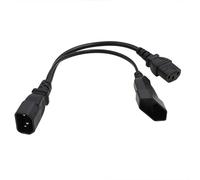HangTon UPS PDU Power Cord Y Splitter Extension Cable IEC320 C14 Male to C13 Female + Euro Socket CEE7/1 10A 12" for Computer