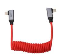 HangTon USB Type-C Right Angle, PD 100W 4K60 20Gbps Cable for iPhone 15 16 17 Pro Max, R5 R8 A7Siii FX6 A1 Mark ii Camera, Samsung SSD Computer Monitor Display, Red Braided Coiled 30cm