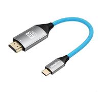 HangTon USB Type-C to HDMI Cable 4K 60P for Laptop Camera to HD TV Monitor Projector Display, Canon EOS R5C R6, iPhone 15/16, Atomos Ninja V, Portkeys, Blue Braided, 20cm