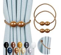 Hangtty 2 Pack Strong Magnetic Curtain Tiebacks Rope Decorative Curtain Tie Backs Magnetic Curtain Holders for Drapes Window Treatment Holdbacks, Khaki