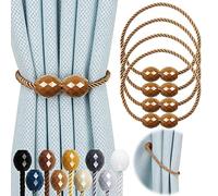 Hangtty 4 Pack Strong Magnetic Curtain Tiebacks Rope Decorative Curtain Tie Backs Magnetic Curtain Holders for Drapes Window Treatment Holdbacks, Khaki