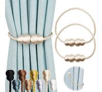 Hangtty Magnetic Curtain Tiebacks 2 Pack Rope Decorative Curtain Tie Backs Elegant Curtain Holders for Drapes Outdoor Window Treatment Holdbacks, Beige