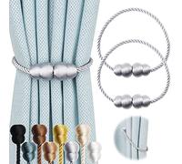Hangtty Magnetic Curtain Tiebacks 2 Pack Rope Decorative Curtain Tie Backs Elegant Curtain Holders for Drapes Outdoor Window Treatment Holdbacks, Grey