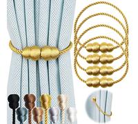 Hangtty Magnetic Curtain Tiebacks 4 Pack Rope Decorative Curtain Tie Backs Elegant Curtain Holders for Drapes Outdoor Window Treatment Holdbacks, Gold