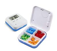 Hanguang Pill Box, 4 Compartment Intelligent Sealed Alarm Pill Box, Mini Portable Electronic Pill Timer-Reminder-Dispenser with Digital Screen for Vitamins, Cod Liver Oil, Supplements and Medication