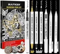 HANGYING White Gel Pen,White Acrylic Paint Pens, Gold Black Brush Markers | 0.5/1.0mm White Gel, Dual Tip Fine & Brush Markers, Opaque ink pen, for Dark Paper Drawing, Rock, Ceramic, Glass, Fabric