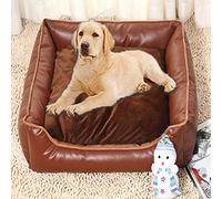 HANHAN Leather Luxury Wicker Dog Bed Cave Small/Medium/Large Tough Hard Indestructible Mattress Cushion Sleep Basket Calming Anxiety Orthopedic Sofa Washable for Puppies Cat brown