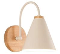 HANHJ Indoor Wall Sconce Battery Operated Light 1 Pack,Wireless Sconces Lights with Remote,Modern Metal Lamp Fixture Decor for No Wire Bedroom Restaurants Loft Kids Reading Room, White+wood