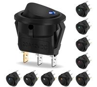 Hanibos 10 Pcs 12V LED Illuminated Round Rocker Switch, Black, ON-OFF, 20A, 12V, Auto Switch, 5 Color Led, Car, Boat, Homehold Application