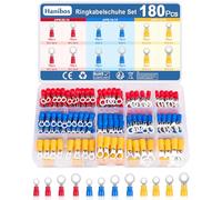Hanibos 180 Pcs Ring Crimps Terminals Connectors 0.5-6.0mm² Insulated Ring Terminals Crimps Connectors Ring Crimp Wire Connectors Terminals Kit for Automotive Motorcycle Repairs