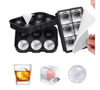 Hanidon 2 Packs Silicone Ice Cube Moulds, Large Square and Sphere Ice Cube Trays with Lids, 6 Big Easy Release Ice Cubes per Tray for Whiskey, Chilled Drinks, Gin and Cocktails