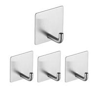 Hanidon 4 Pack Adhesive Hooks - Heavy Duty Stick On Wall Door Hooks for Tea Towel Robe Coat Kitchen Bathrooms,Stainless Steel Sticky Wall Hooks,Waterproof and Rustproof (Sliver)