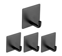 Hanidon 4 Pack Adhesive Hooks - Heavy Duty Stick On Wall Door Hooks for Tea Towel Robe Coat Kitchen Bathrooms,Stainless Steel Sticky Wall Hooks,Waterproof and Rustproof (Black)