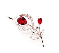 Hanie Flower Brooch for Women, Rose Gold Pin Brooch with White & Red Cubic Zirconia, Come with Stainless Steel Chain, can Wear as Necklace Suitable for Sweater Coat, Perfect as