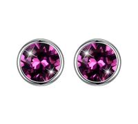 Hanie Silver Stud Earrings for Women, 925 Sterling Silver Studs Earrings with Crystal, 8mm Diameter Small Sleeper Earrings, 8 Colors in Black, Purple, Aurora Borealis, Blue, Pink, White, Green, Red
