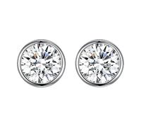 Hanie Silver Stud Earrings for Women, 925 Sterling Silver Studs Earrings with Crystal, 8mm Diameter Small Sleeper Earrings, 8 Colors in Black, Purple, Aurora Borealis, Blue, Pink, White, Green, Red