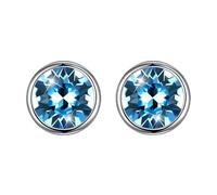 Hanie Silver Stud Earrings for Women, 925 Sterling Silver Studs Earrings with Crystal, 8mm Diameter Small Sleeper Earrings, 8 Colors in Black, Purple, Aurora Borealis, Blue, Pink, White, Green, Red