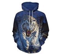 HaniLav Hoodies for Men Women Novelty 3D Graphic Pullover Sweatshirt Hoodie Cool Funny Galaxy Hoody with Pocket S-6XL, White Tiger, L