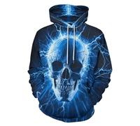 HaniLav Hoodies for Men Women Novelty 3D Graphic Pullover Sweatshirt Hoodie Cool Funny Galaxy Hoody with Pocket S-6XL, Blue Skull, X-Large