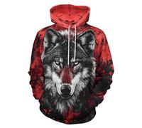 HaniLav Hoodies for Men Women Novelty 3D Graphic Pullover Sweatshirt Hoodie Cool Funny Galaxy Hoody with Pocket S-6XL, Black Red Wolf, 6XL