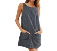 HaniLav Womens Sleeveless Corduroy Overall Dress Round Neck A Line Jumper Mini Dress Pinafore with Pockets, Grey, M