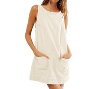 HaniLav Womens Sleeveless Corduroy Overall Dress Round Neck A Line Jumper Mini Dress Pinafore with Pockets, White, XL