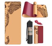 Haninj Cork Yoga Mat Non Slip Unique Design Natural Cork Tpe Material Fitness Exercise Mat with Carry Bag and Strap For Home, Pilates,Aerobic,Gym & Workout 72 X 24 (Bordeaux-Elephant)