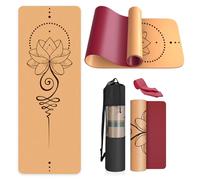 Haninj Cork Yoga Mat Non Slip Unique Design Natural Cork Tpe Material Fitness Exercise Mat with Carry Bag and Strap For Home, Pilates,Aerobic,Gym & Workout 72 X 24 (Red-Lotus)