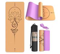 Haninj Eco-Friendly Cork - Yoga Mat Non Slip Unique Design Natural Cork Tpe Material Fitness Exercise Mat with Carry Bag and Strap For Home, Pilates,Aerobic,Gym & Workout 72 X 24 (Lotus Motifs)