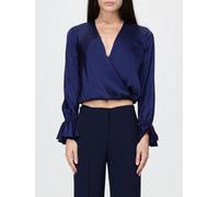 HANITA Cropped Satin V-Neck Blouse with Flared Long Sleeves - Size: M - female