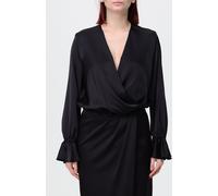 HANITA Cropped Satin V-Neck Blouse with Flared Long Sleeves - Size: S - female