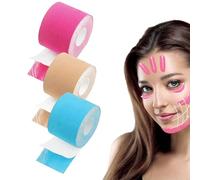 HANIUTTY 3 Rolls 2.5 cm x 500 cm Face Lifting Tape, Multifunctional Face Tape, Myofascial Face Tightening Tape, Anti-Wrinkle Patches, Wrinkle Patch, Double Chin Improvement (Beige, Skin, Blue)