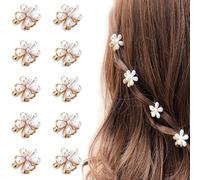 Hanjing 10Pcs Small Mini Pearl Claw Clips with Flower Design, Hair Pins Hair Accessories for Women Girls, Bridal Wedding