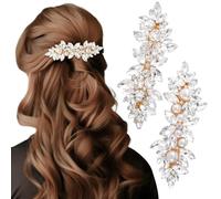Hanjing 2 Pcs Ladies Rhinestone Hair Clips, Non-slip French Flower Bridal Hair Clips, Sparkling Crystal Pearl Hair Clips Accessories