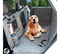 Hanjo Pets Car Dog Cover Back Seat - Waterproof Hammock with Mesh Window Multiple Pockets for Car/Truck/SUV Nonslip Rubber Back Washable