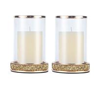 Hanjue Pillar Candle Holders Set of 2, Gold Metal Candle Holder with Glass Hurricane Lid, Wedding, Christmas, Home Decoration