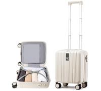 Hanke 14 Inch Hardshell Cabin Suitcase Airline Approved Carry-On Luggage with TSA Lock 4 Double Spinner Wheels for Weekender Travel Case, Ivory White