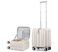 Hanke 16 inch Underseat Cabin Suitcase Expandable Top Opening Carry on Suticase with Wheels and TSA Lock Waterproof Hard Shell Hand Cabin Luggage Front Opening for Women Men, Ivory White