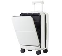 Hanke 20 Inch Cabin Suitcase Hard Shell Suitcases with Wheels Front Pocket Combination Lock Lightweight Carry On Suitcase for Travel Hand Luggage,Smoke White