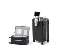 Hanke 20 Inch Cabin Suitcase with Combination Lock and Cup Holder Carry on Suitcase Cabin Luggage Top Opening Hard Shell Suitcases Travel Luggage with Wheels, Jet Black